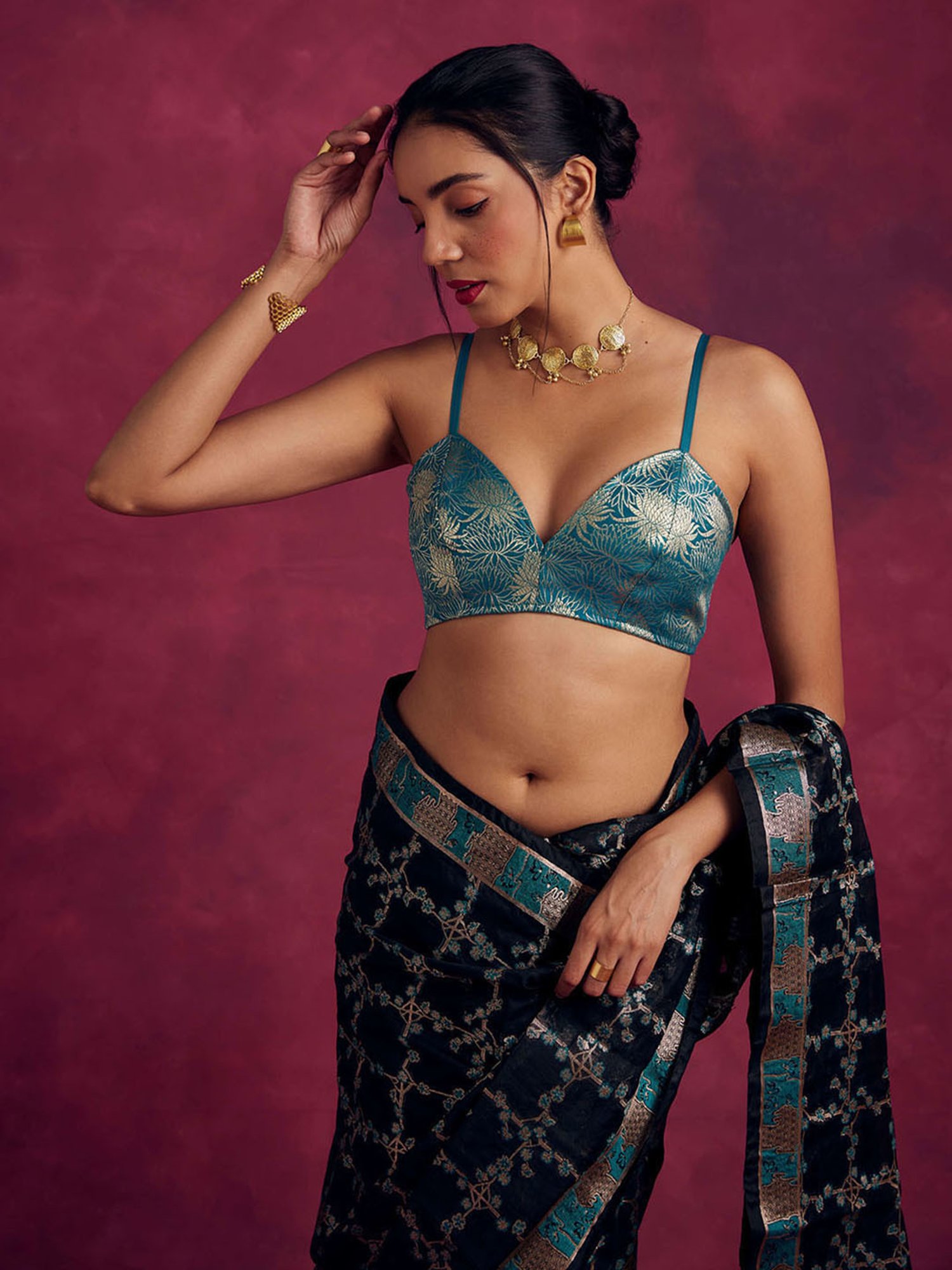 Abhishti Teal Woven Blouse