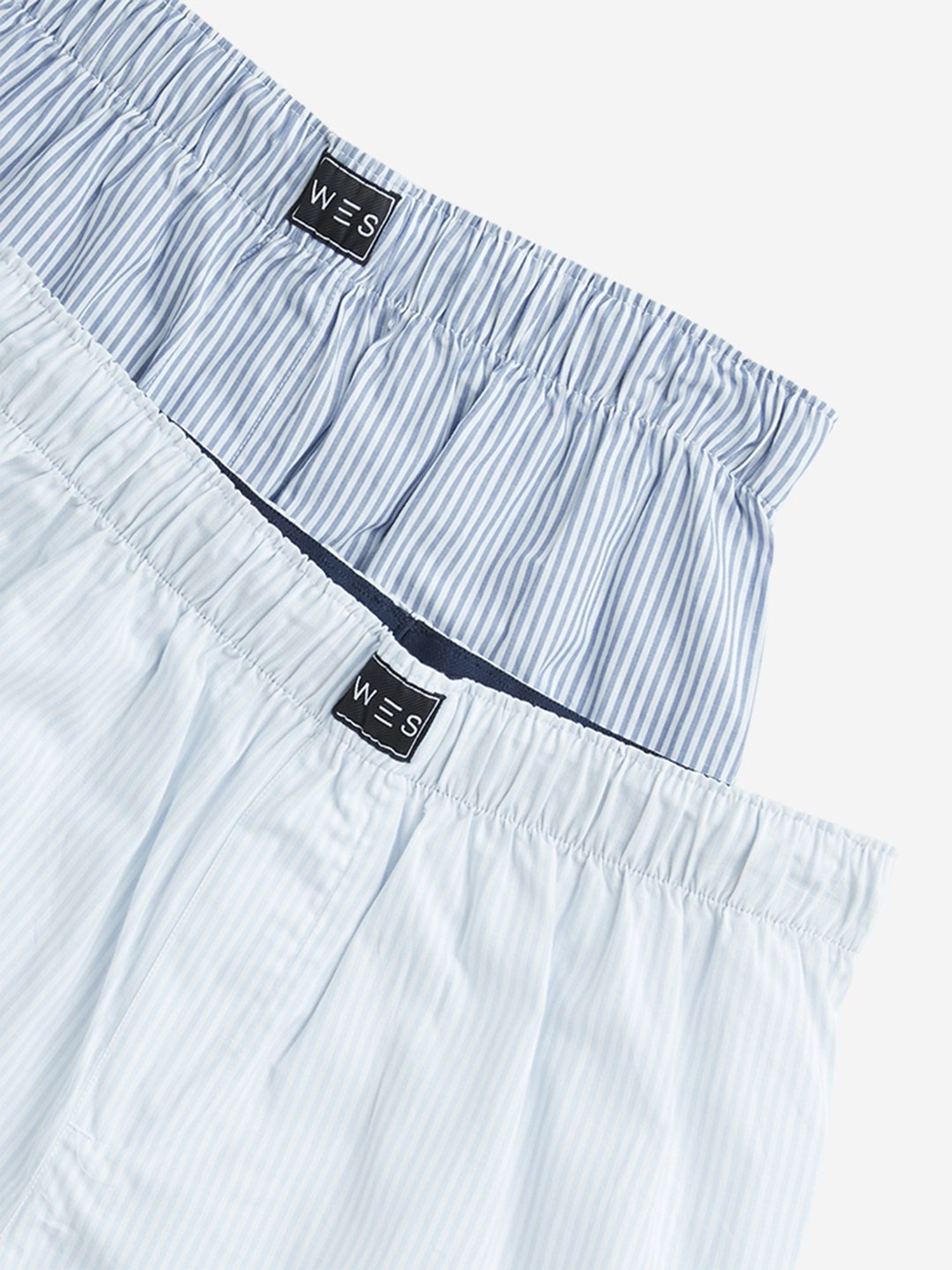 WES Lounge by Westside Light Blue Striped Cotton Boxers - Pack of 2