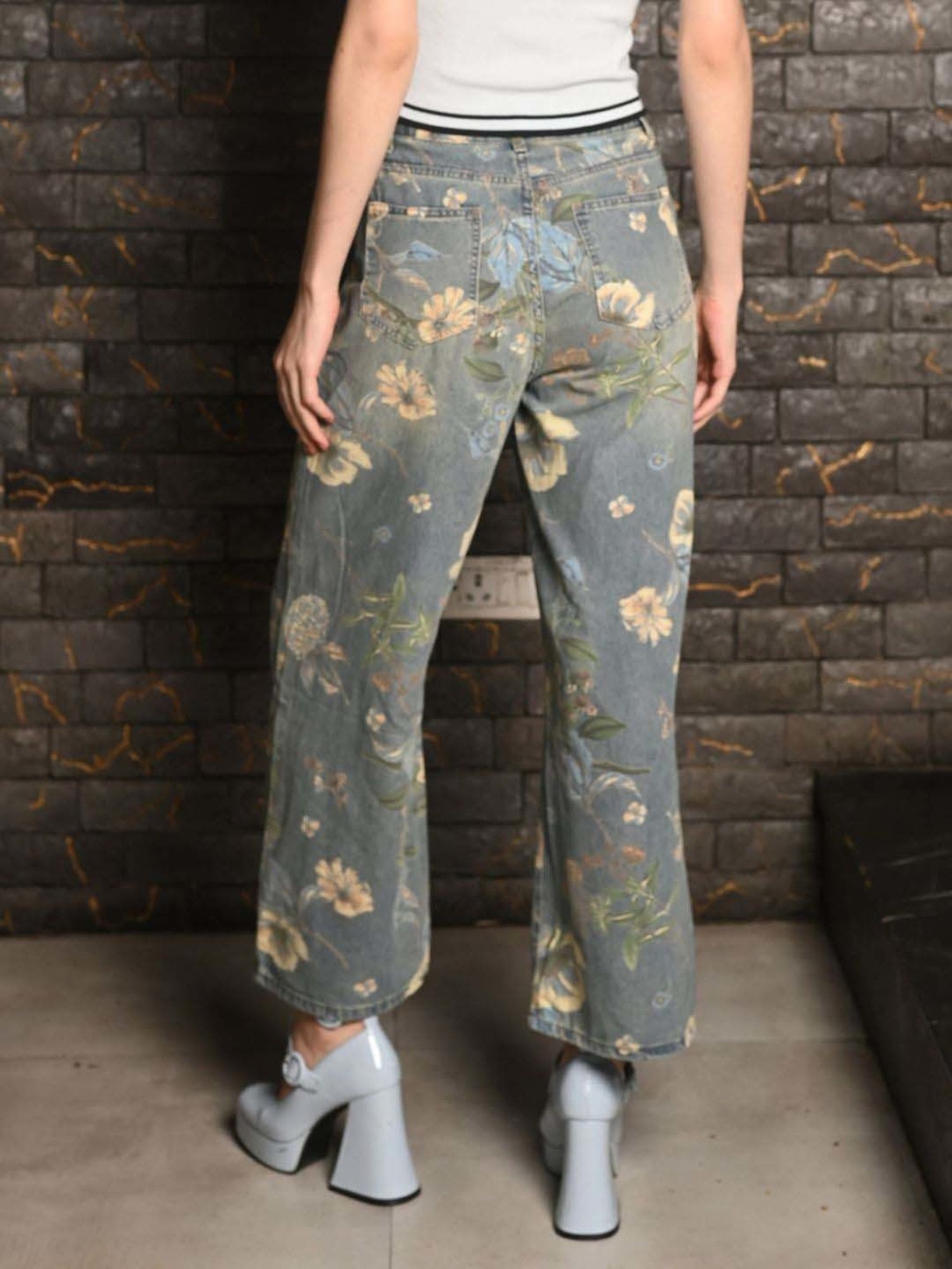 Odette Blue Printed Flared Pants
