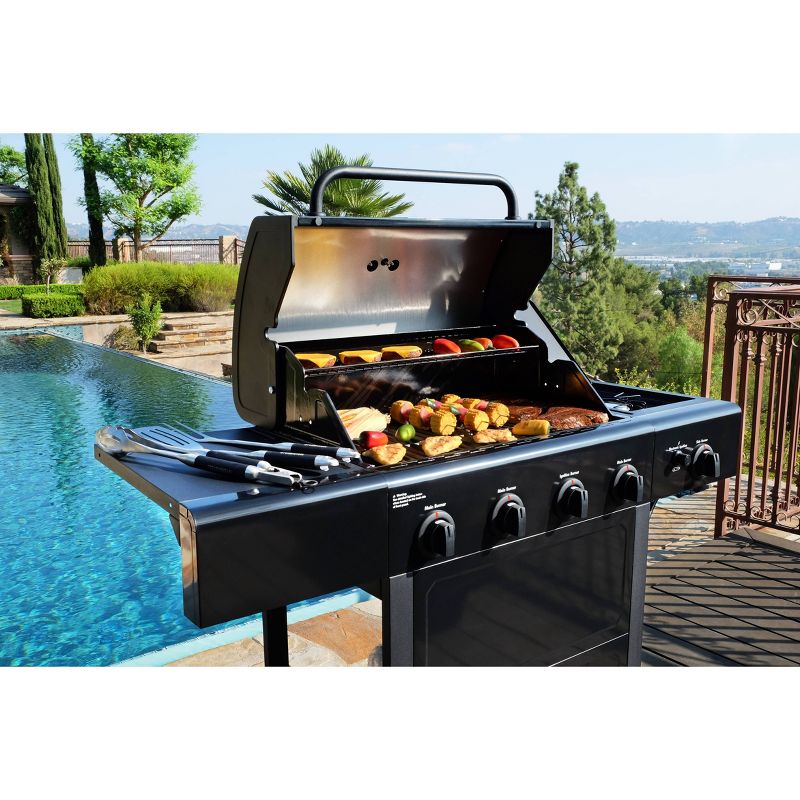 Kenmore 4 Burner Open Cart Grill with Side Burner PG-40406S0L-1 Stainless Steel and Black