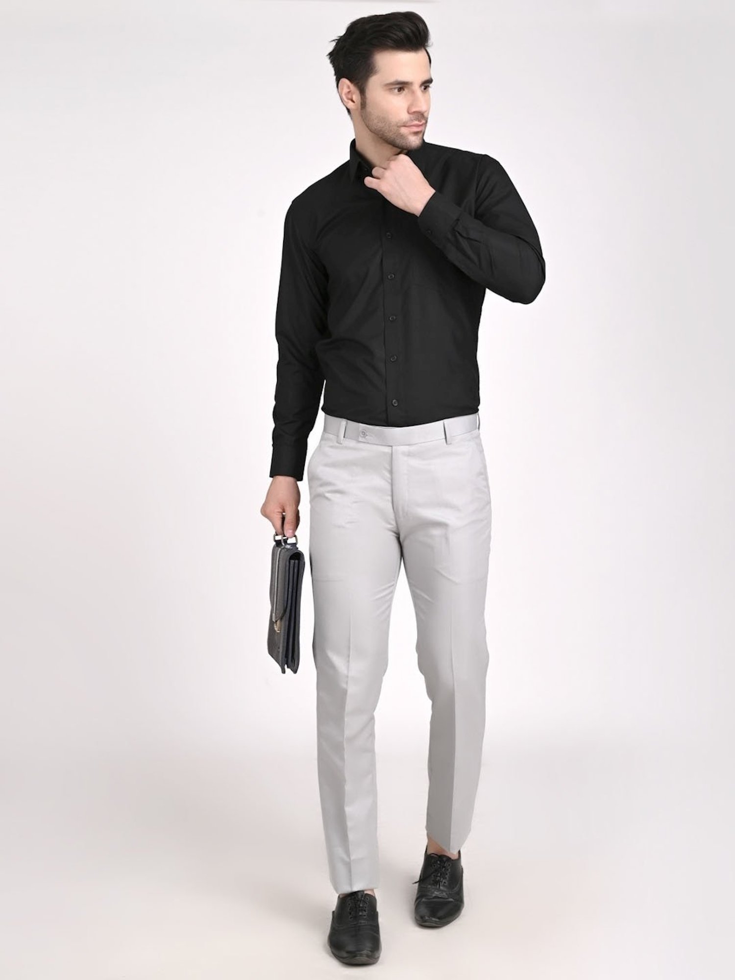 TAHVO Grey  Regular Fit Trousers