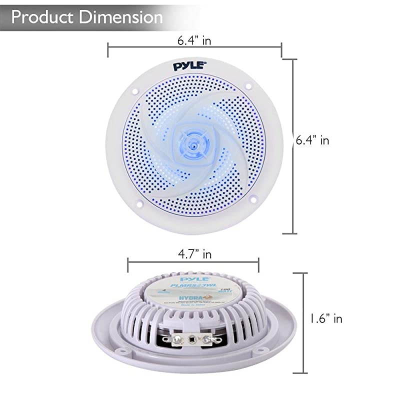Marine Speakers - 5.25 Inch 2 Way Waterproof and Weather Resistant Outdoor Audio Stereo Sound System with LED Lights, 180 Watt Power and Low Profile Slim Style - 1 Pair - PLMRS53WL