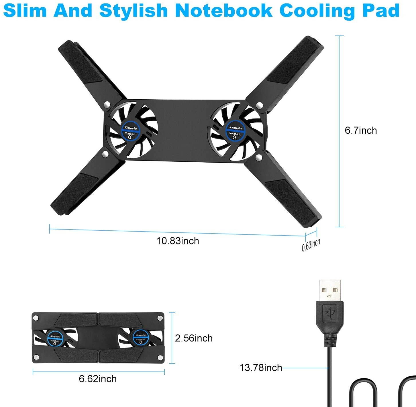 STSUNEU Folding Laptop Cooling Pad 2 Fans USB Laptop Cooler Cooling Pad Laptop Fan Light Quiet Notebook Computer Cooler Cooling Pad Stand