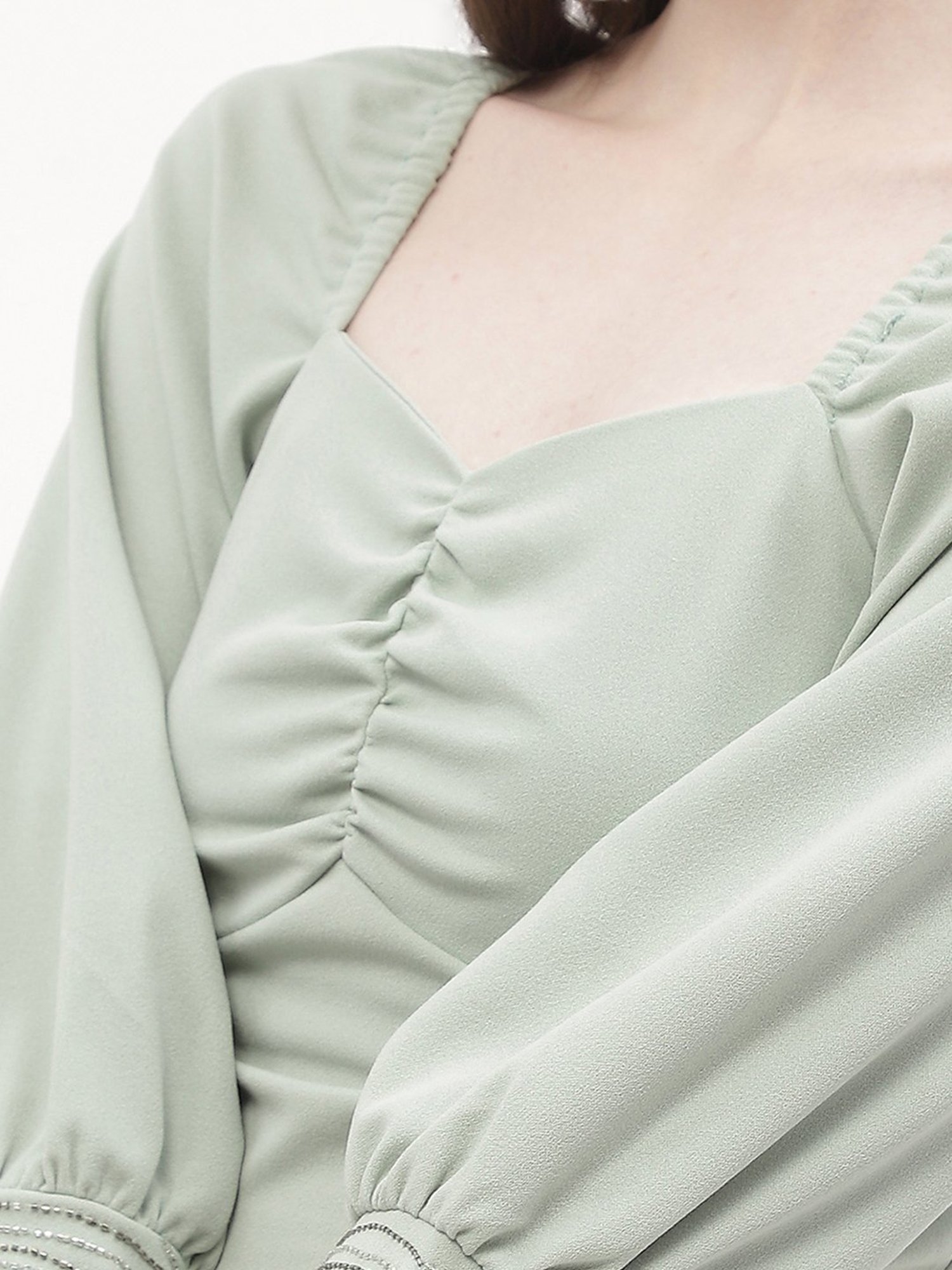 MADAME Green Embellished Crop Top