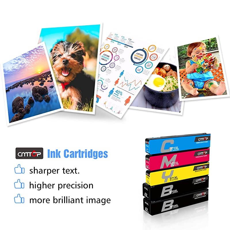 Compatible Ink Replacement for HP 970 970XL 971 971XL Ink Cartridges for HP Officejet Pro X576dw X476dw X476dn X551dw X451dn X451dw Office Printer 5Pack 2 Black 1 Cyan 1 Magenta 1 Yellow