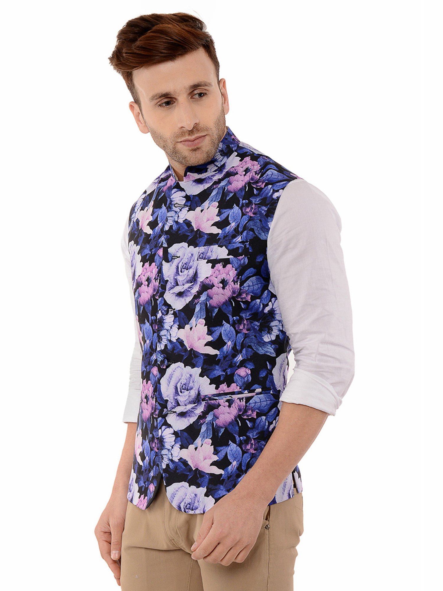 Hangup Plus Multicolor Regular Fit Floral Print Nehru Jacket