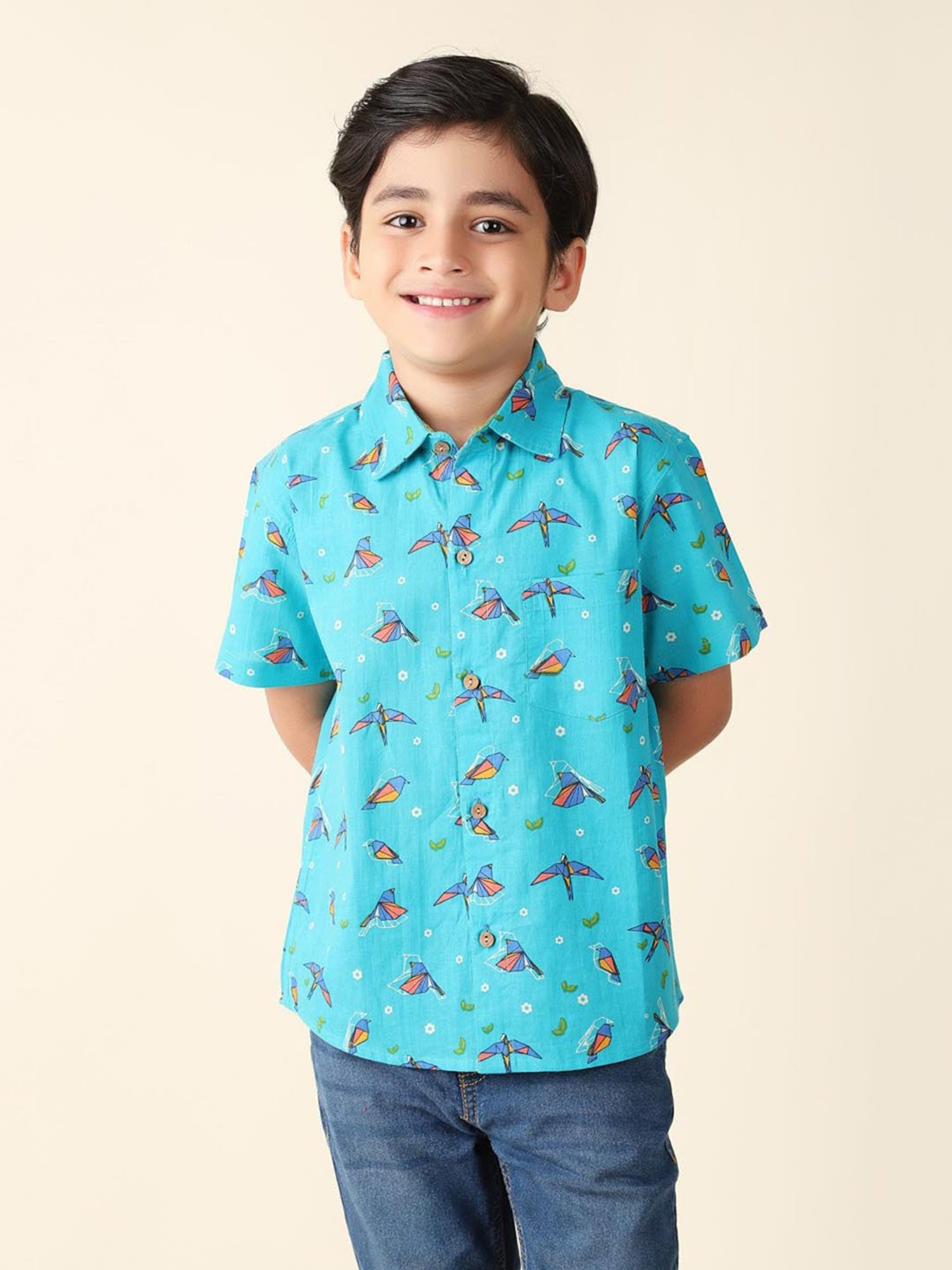 Fabindia Kids Blue Printed Shirt
