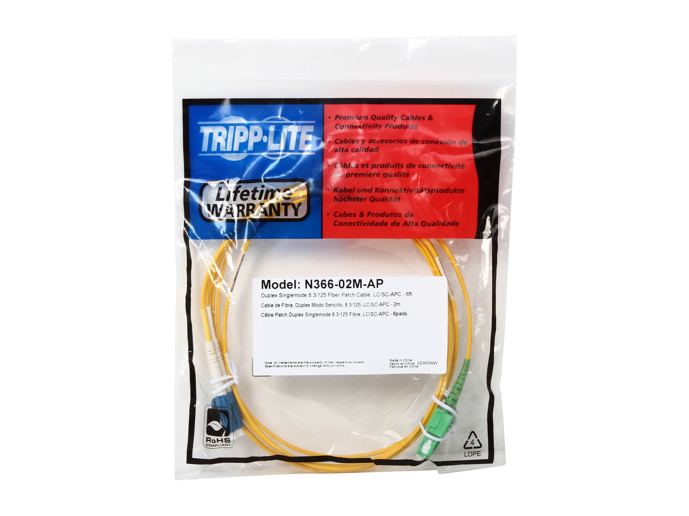 Tripp Lite N366-02M-AP 6 ft. Duplex SMF 8.3/125 Patch Cable (LC to SC/APC)
