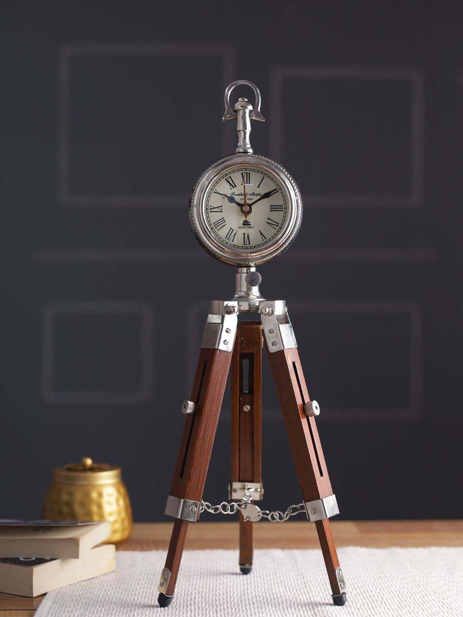 Aapno Rajasthan Brown & Transparent Wooden Adjustable Tripod Style Table Clock