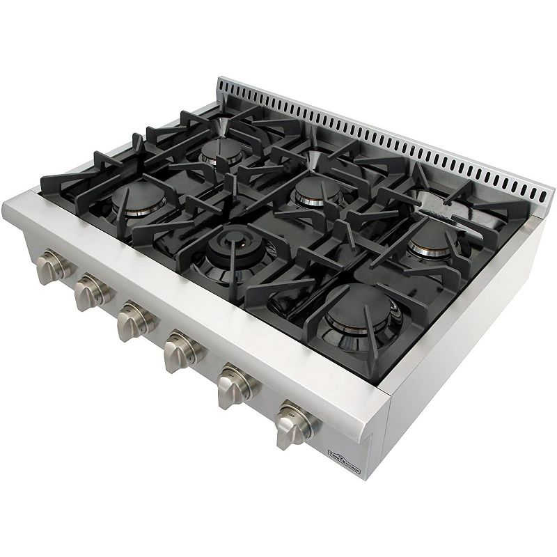 Thor Kitchen HRT3618U Professional 36 Inch Wide Innovative 6 Multi Sized Burner Natural Gas Rangetop Kitchen Stove Appliance, Stainless Steel