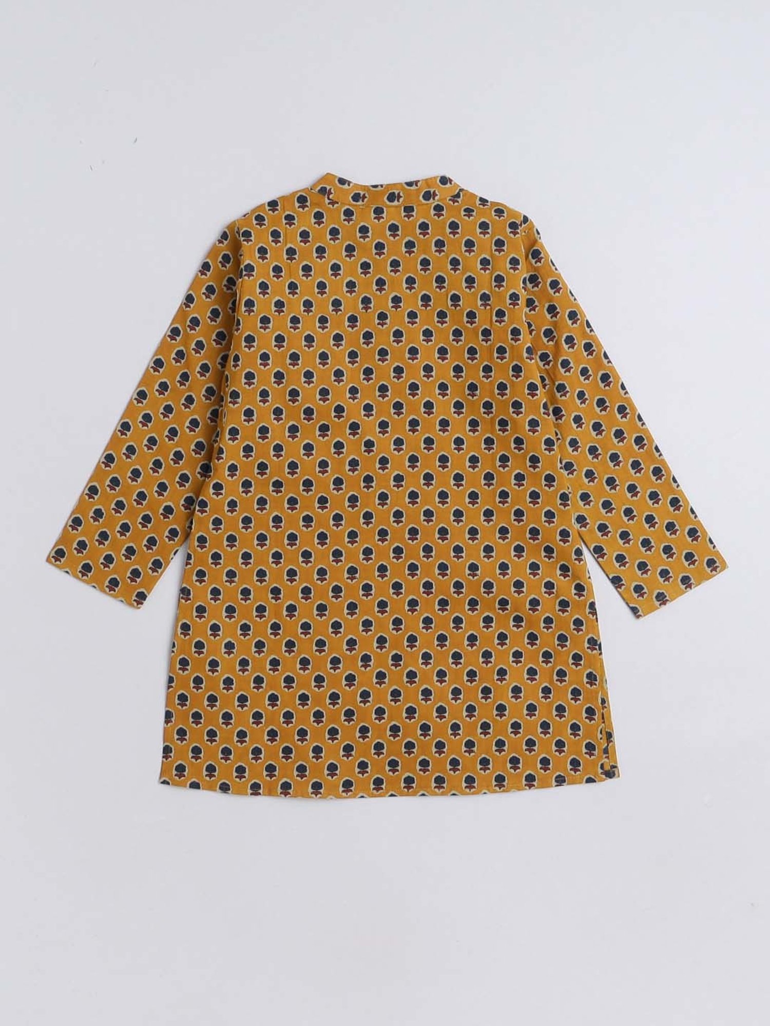 The Magic Wand Kids Mustard & White Cotton Floral Print Full Sleeves Kurta Set