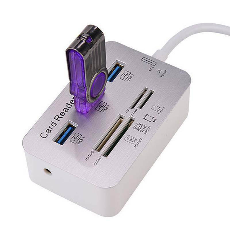 7-in-1 3 Port USB 3.0 Hub Support MS SD M2 TF Memory Card Reader 5Gbps SD to USB Adapter for Computer Laptop