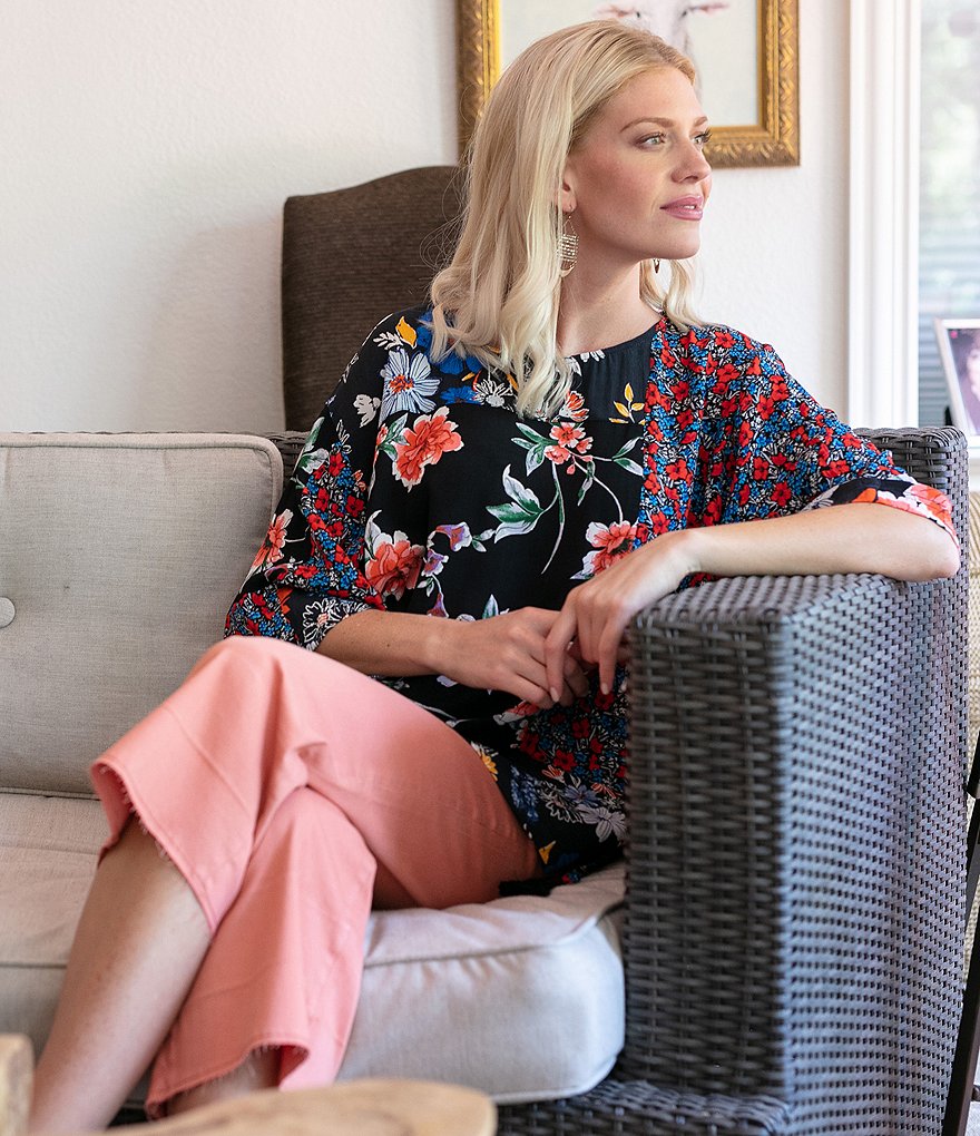 Tru Luxe Jeans Mixed Floral Print Side Tie Top