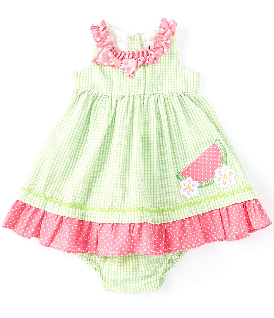 Rare Editions Baby Girls 12-24 Months Watermelon Checked Seersucker A-Line Dress