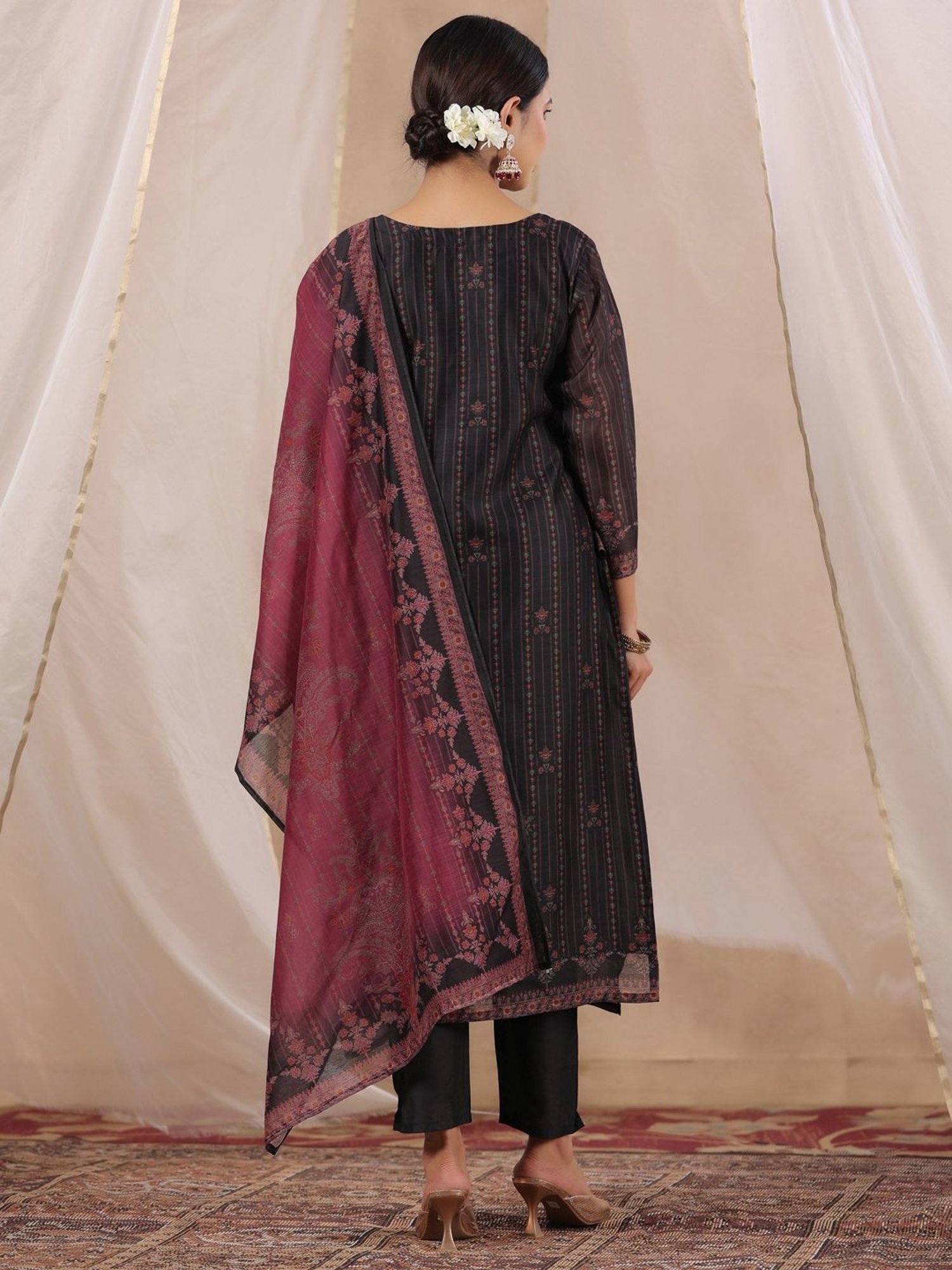 Ishin Black Printed Kurta Pant Set With Dupatta