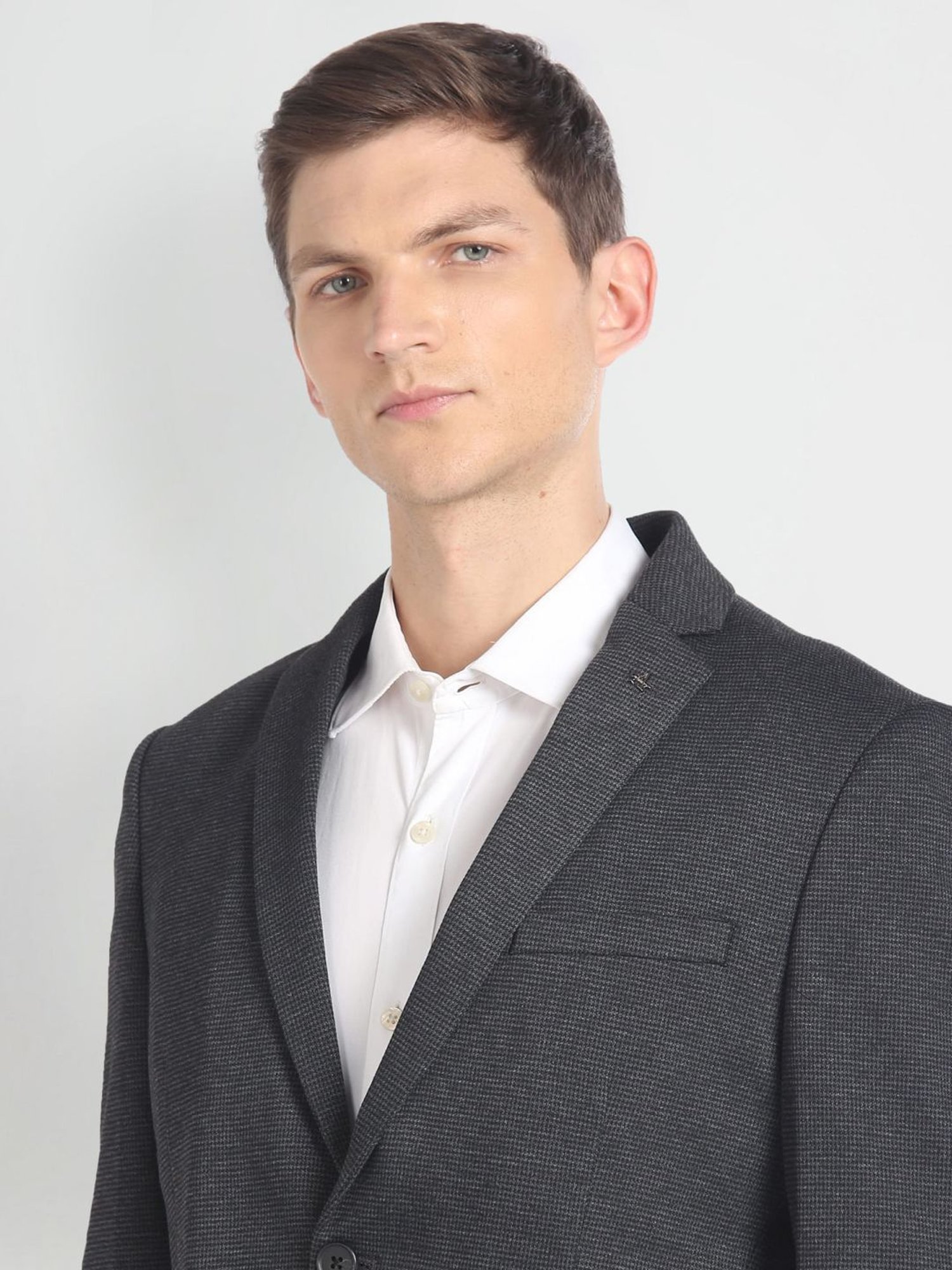 Arrow Charcoal Regular Fit Self Pattern Blazer