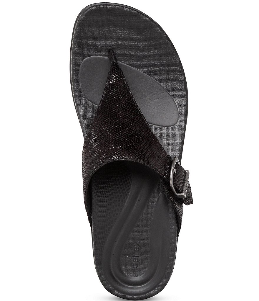 Aetrex Rita Snake Embossed Buckle Detail Thong Flip Flop Water-Friendly Sandals