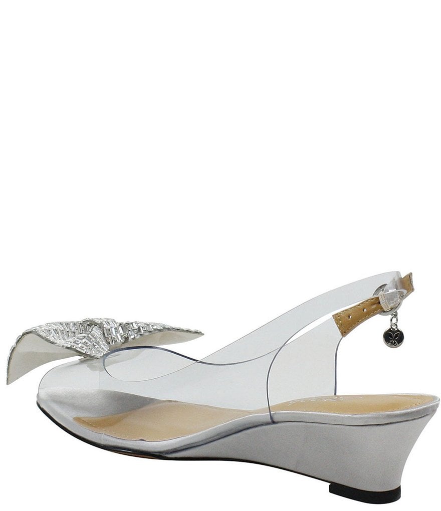 J. Renee Leana Clear Vinyl Rhinestone Bow Peep Toe Slingback Pumps