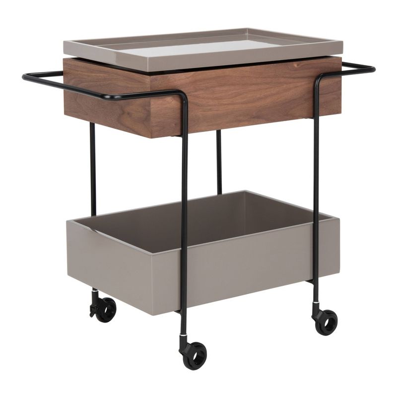 Scout Tray Bar Cart Walnut/Gray/Black - Safavieh