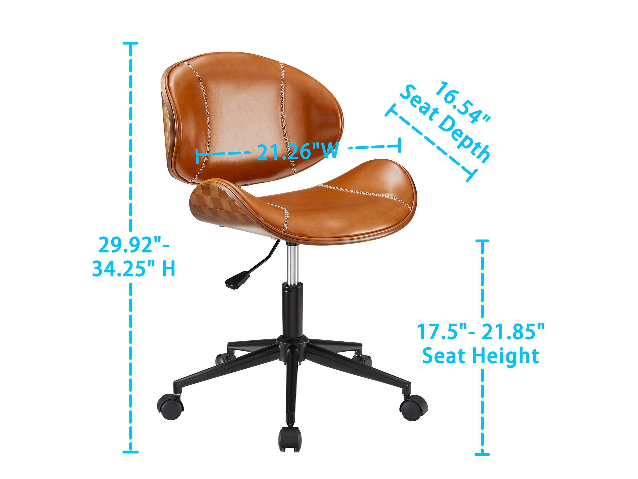 Art-Leon Faux Leather Upholstery Swivel Accent Home Office Desk Chair with 5 Casters and Unique Chess-Board Back Deco