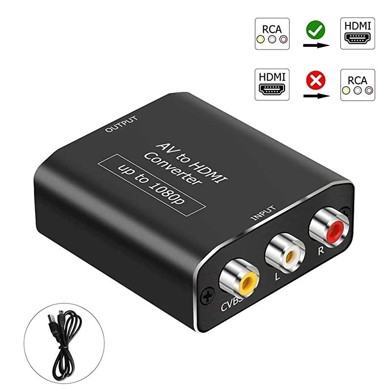 RCA AV Composite to HDMI Video Audio Converter Adapter Mini RCA to HDMI Box Support 1080P for TV/PC/PS2/Blue-Ray DVD,Black