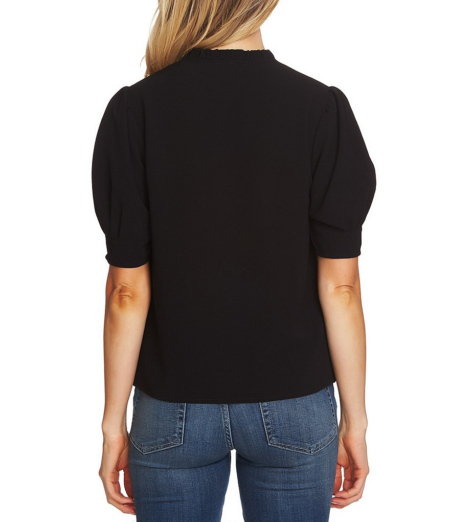 CeCe Puff Sleeve Ruffled Tie V-Neck Blouse