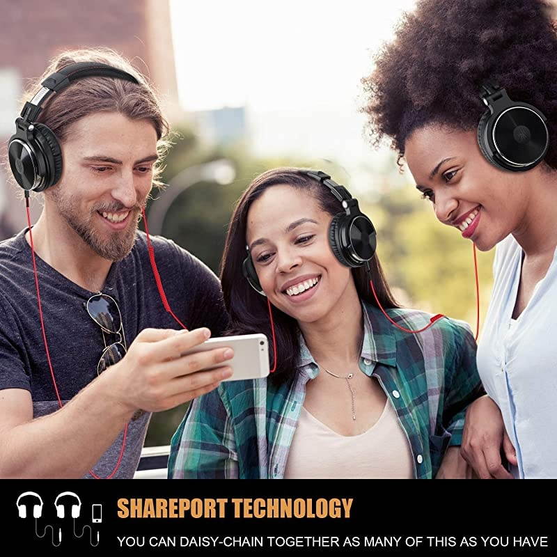 Wired Over Ear Headphones Studio Monitor Mixing DJ Stereo Headsets with 50mm Neodymium Drivers and 14 to 35mm Audio Jack for AMP Computer Recording Phone Piano Guitar Laptop Black