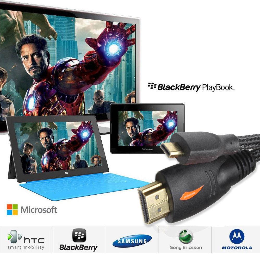 Super Speed Micro HDMI to HDMI cable with Ethernet (10Feet)- 3D,4K Supported NEW