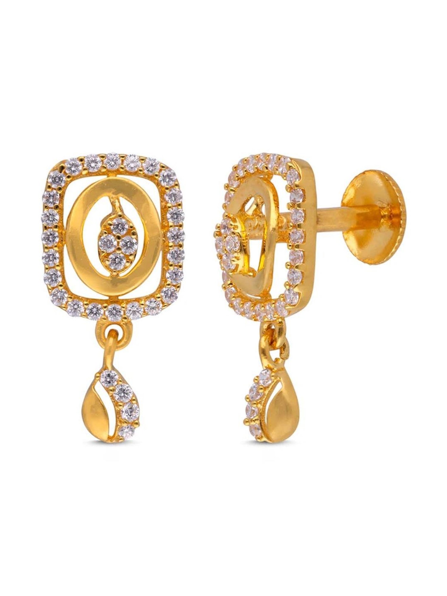 CKC Casting Design Gold Eardrops with Cubic Zircon: Sparkling Sophistication