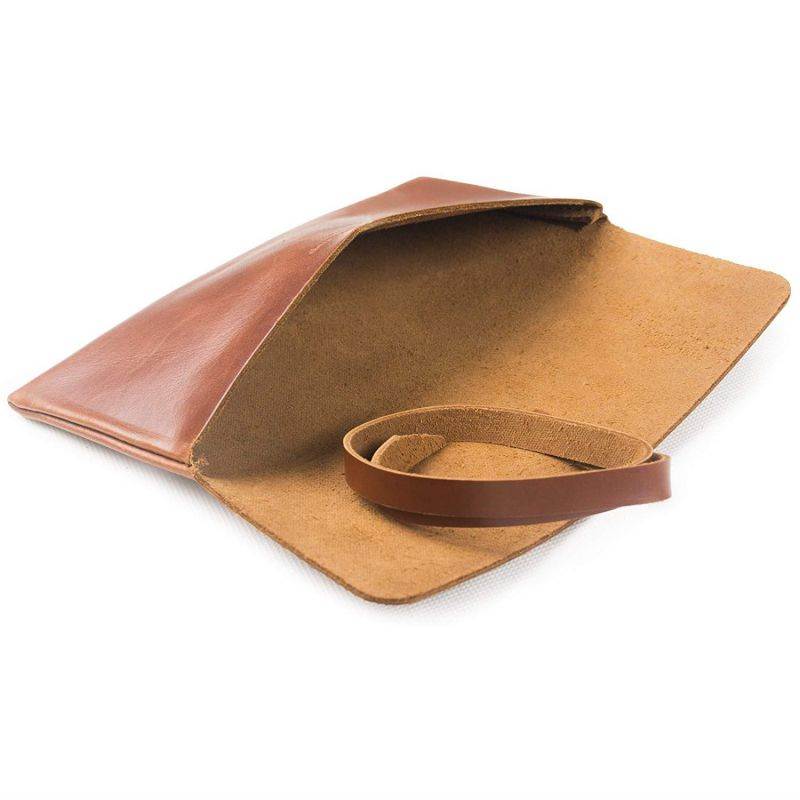 Ancicraft Soft Genuine Leather Pencil Pen Case Pouch Holder Bag Pocket with Strap Retro Vintage Simple Red Brown (Red brown with strap)
