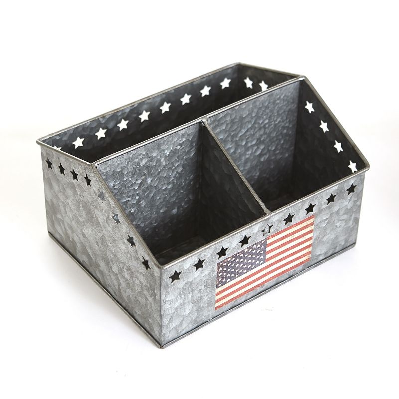 Lakeside Americana Metal Flatware and Napkin Holder Tray with Flag Motif