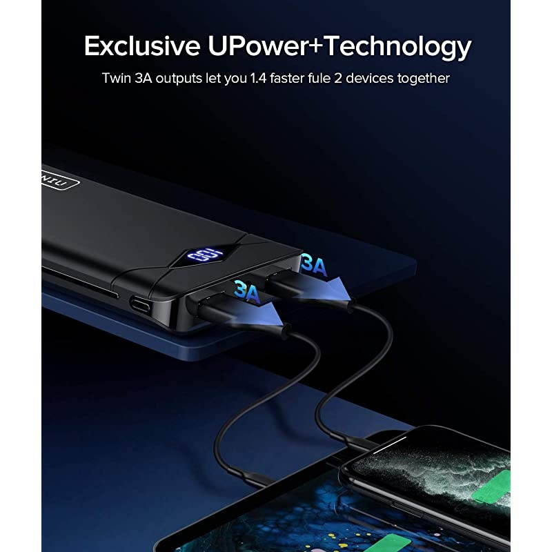 Power Bank LED Display 10000mAh Portable Charger Dual 3A HighSpeed 2 USB Ports with Flashlight Battery Pack Compatible with iPhone XS X 8 Samsung Galaxy S10 S9 Note 10 Google Oneplus iPad etc