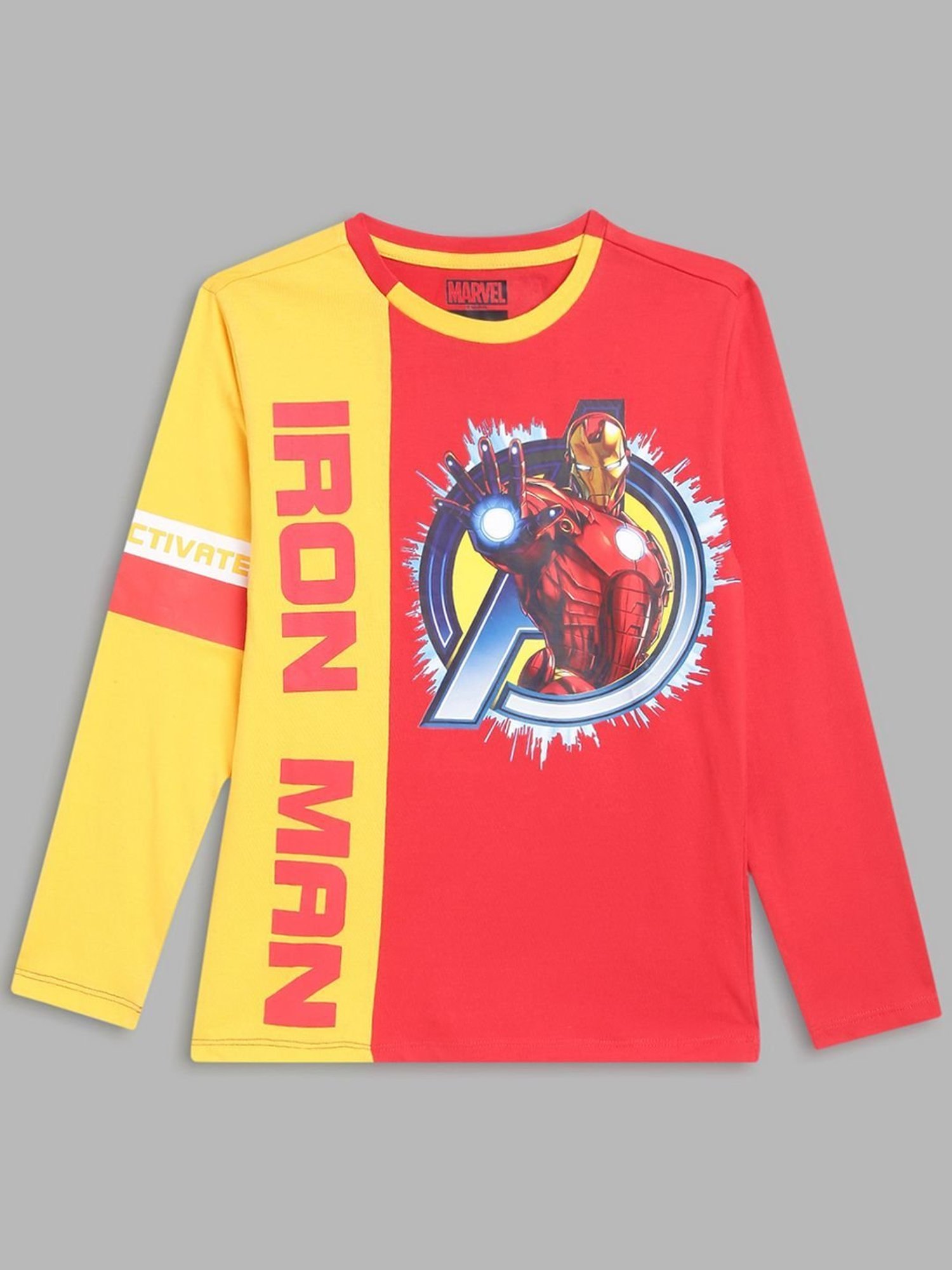 Blue Giraffe Kids Red & Yellow Cotton Printed Full Sleeves Iron Man T-Shirt