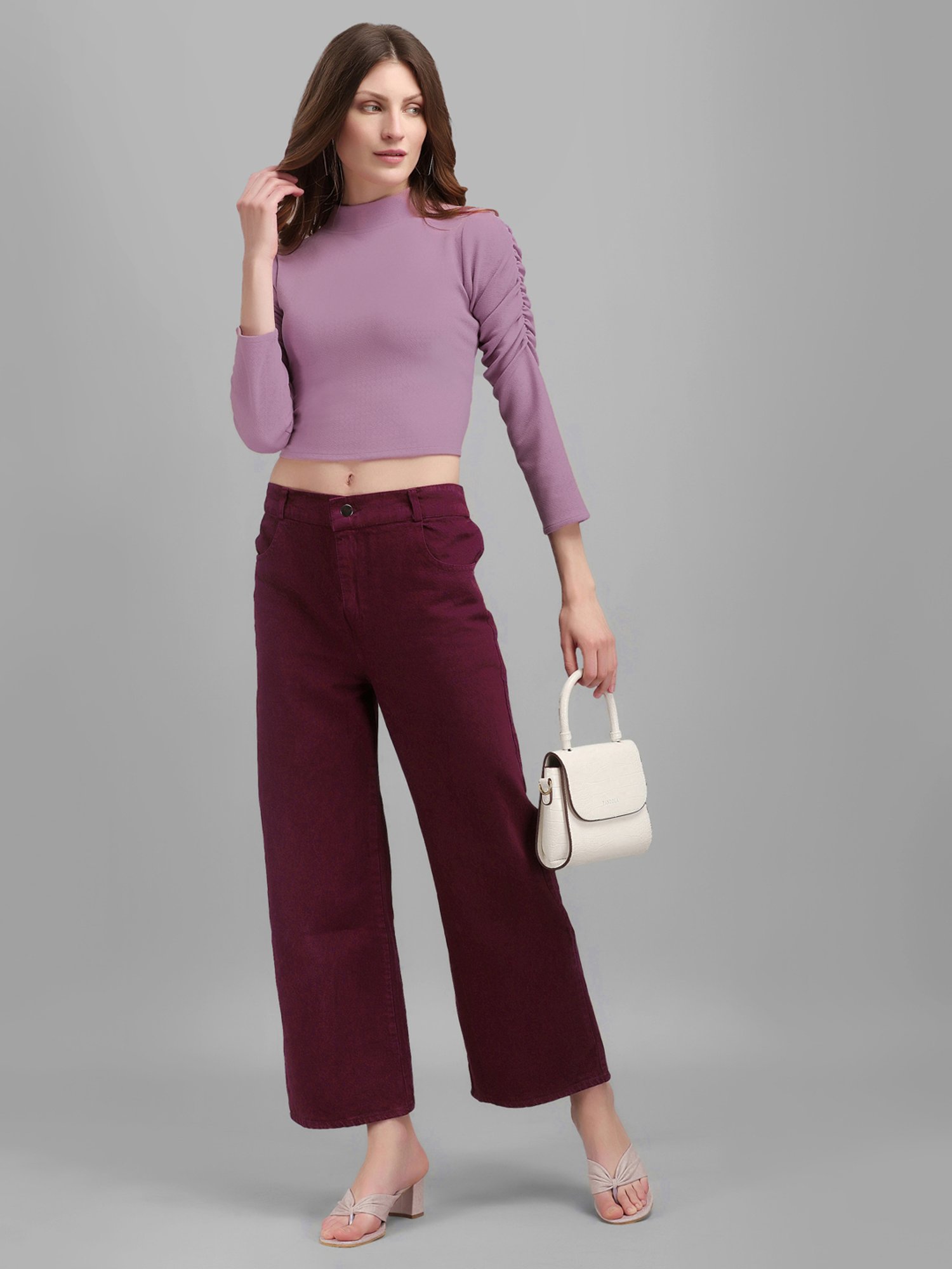 PURVAJA Purple Regular Fit Crop Top