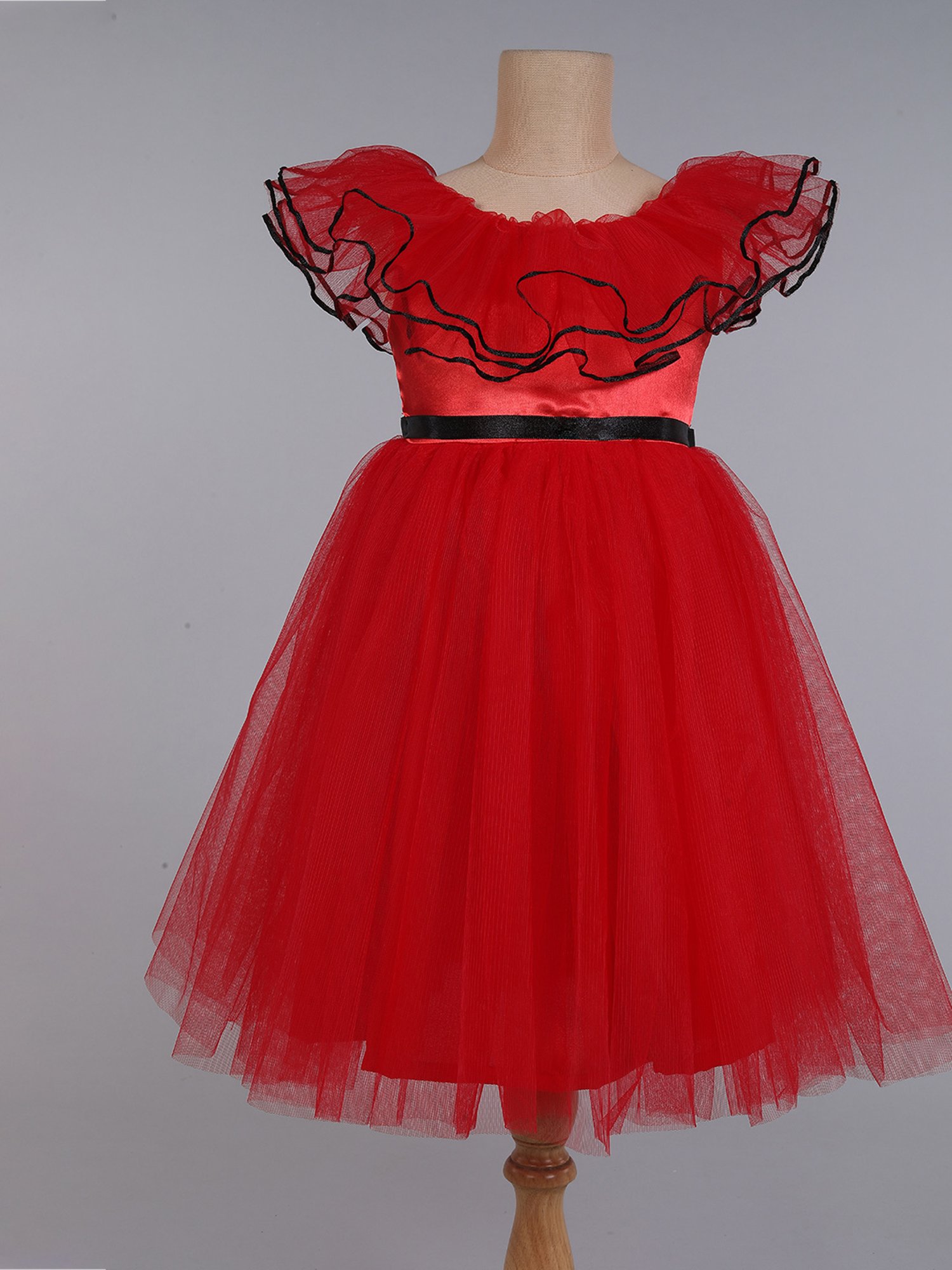 Many Frocks Kids Red Solid Gown