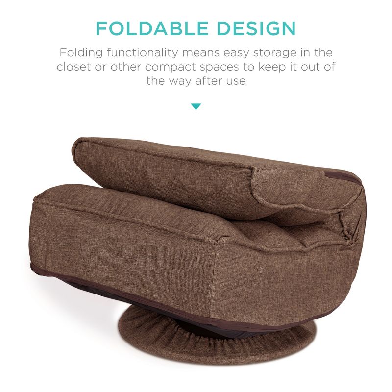 Best Choice Products Folding Floor Gaming Chair for Home, Office w/ 360-Degree Swivel, 4 Adjustable Positions - Coffee