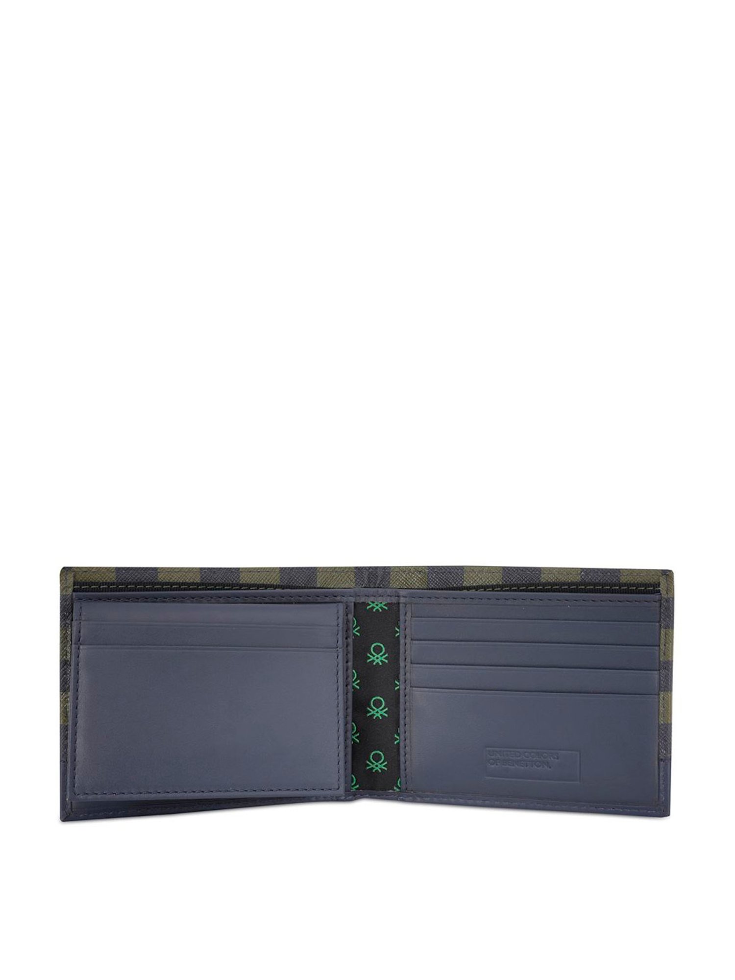 United Colors of Benetton Camora Olive & Navy Leather Printed Bi-Fold Wallet