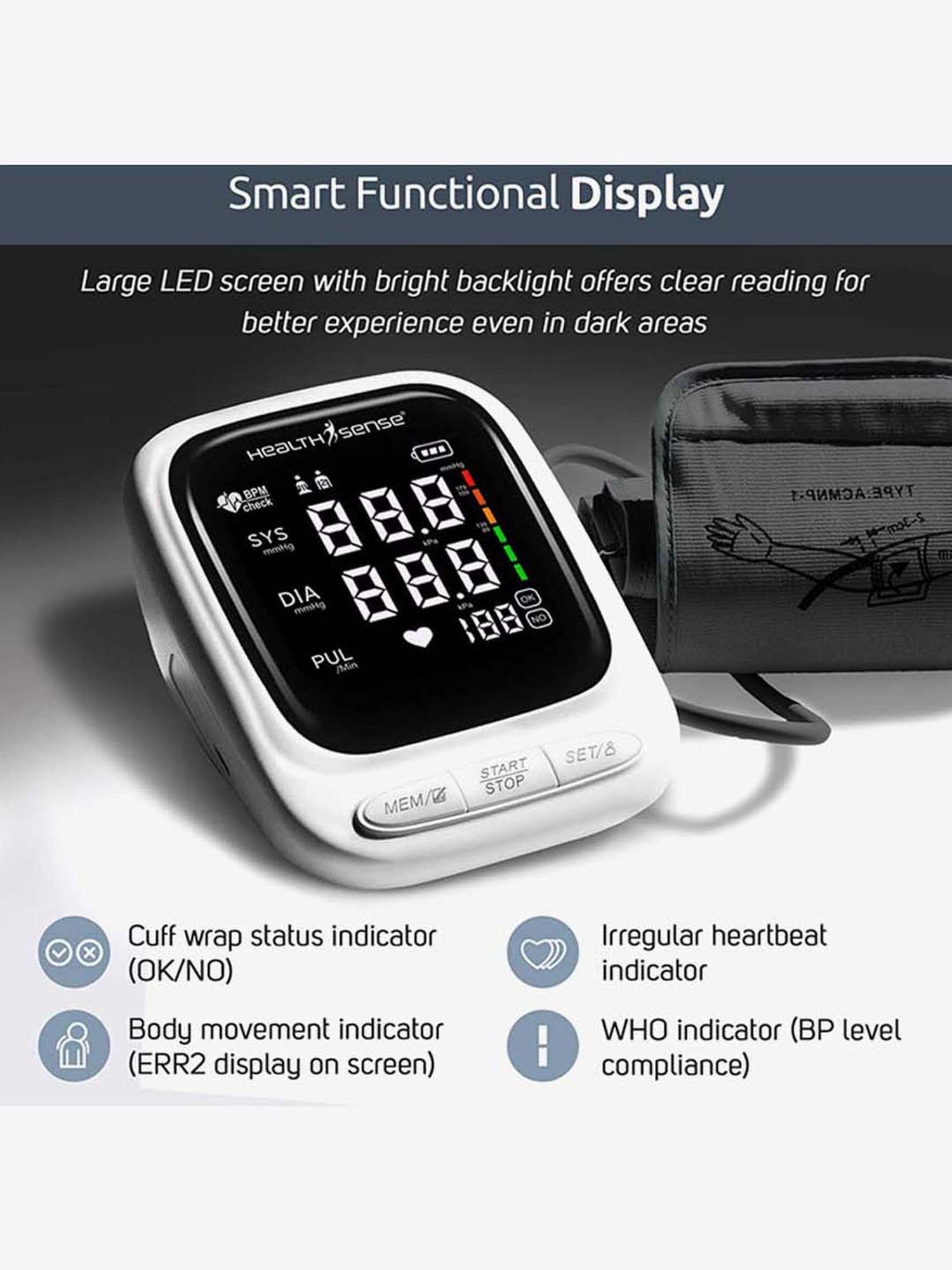 HealthSense Heart-Mate BP-144 Upper Arm Digital BP Monitor (White)