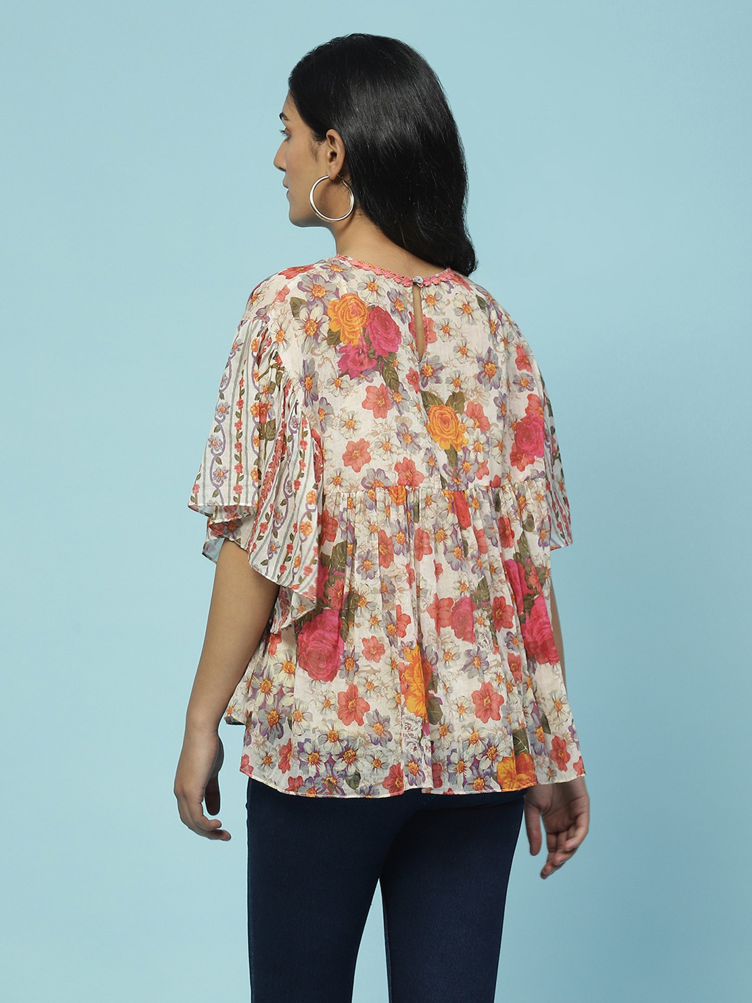 aarke Ritu Kumar Off White Floral Print Top With Camisole