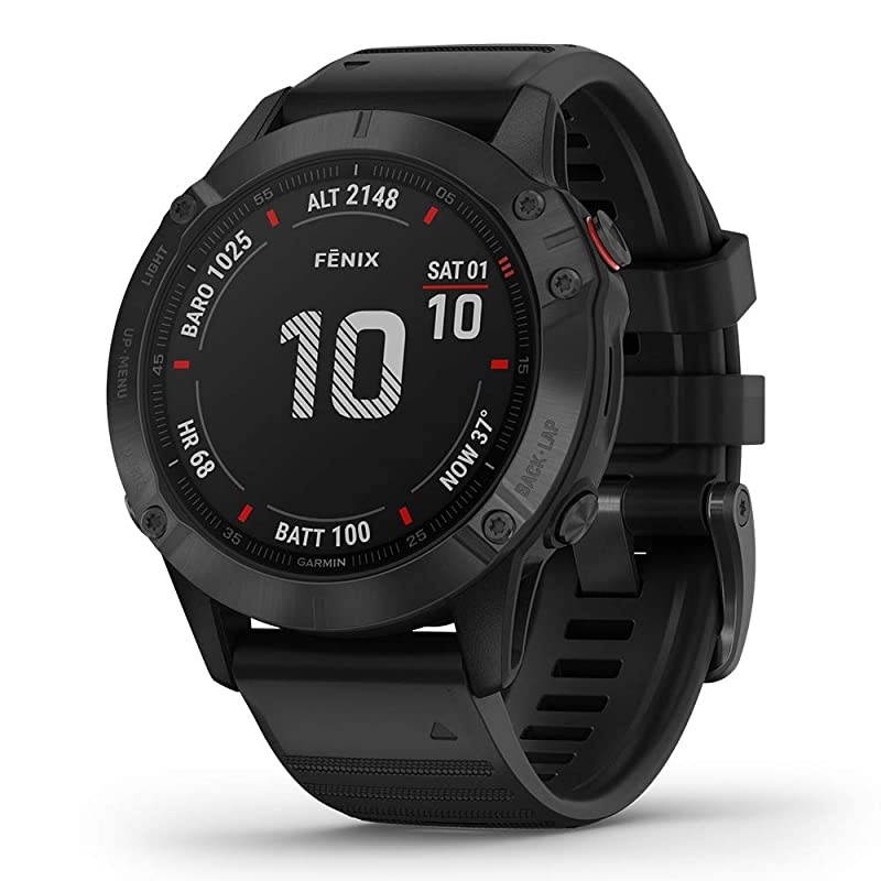 Garmin Fenix 6 Pro (Black with Black Band) Gift Box Bundle | +HD Screen Protectors,  Portable Charger, Car/Wall Adapters & Protective Case | Multisport Fitness Watch