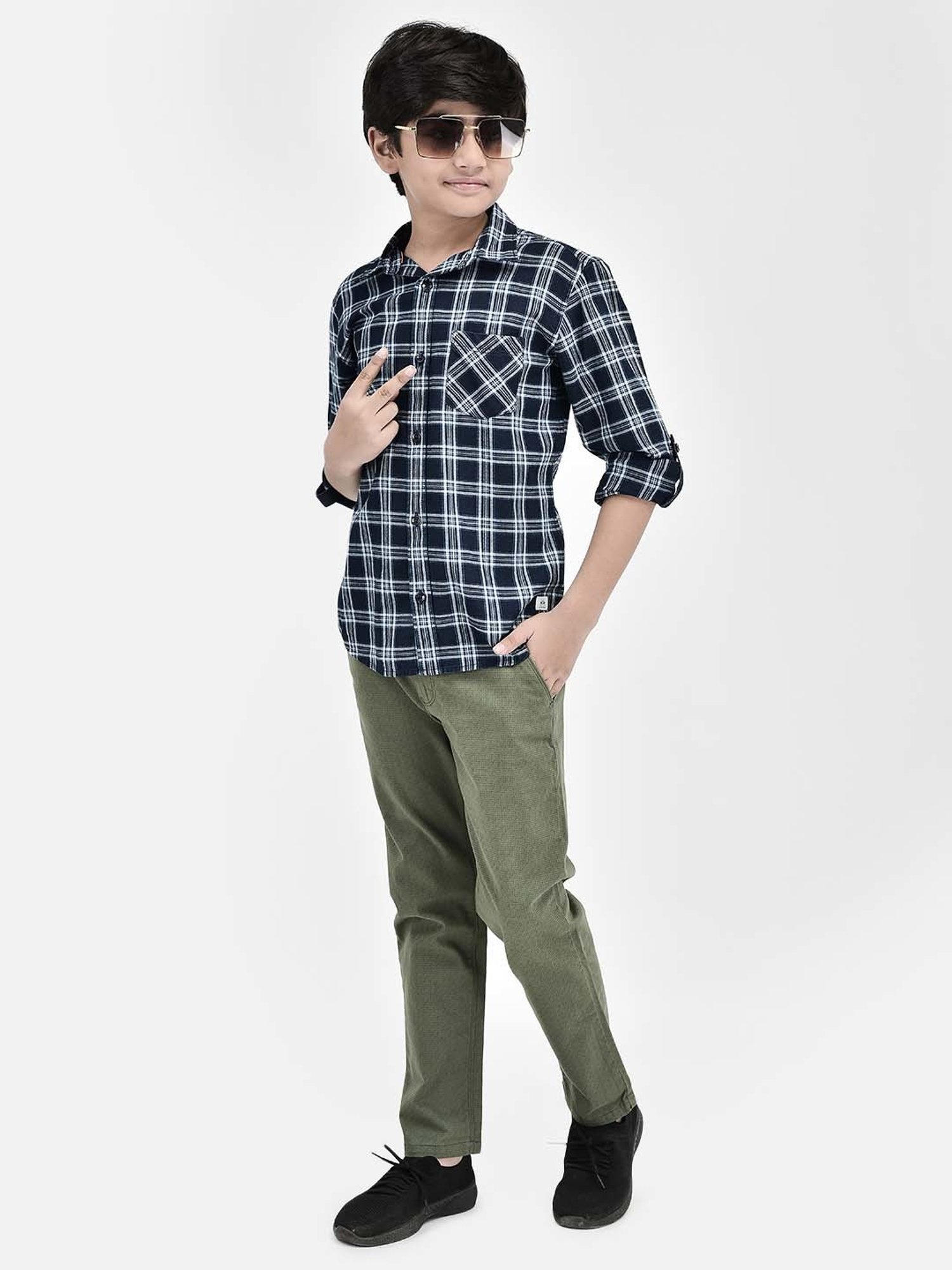 Crimsoune Club Boys Olive Cotton Printed Trousers