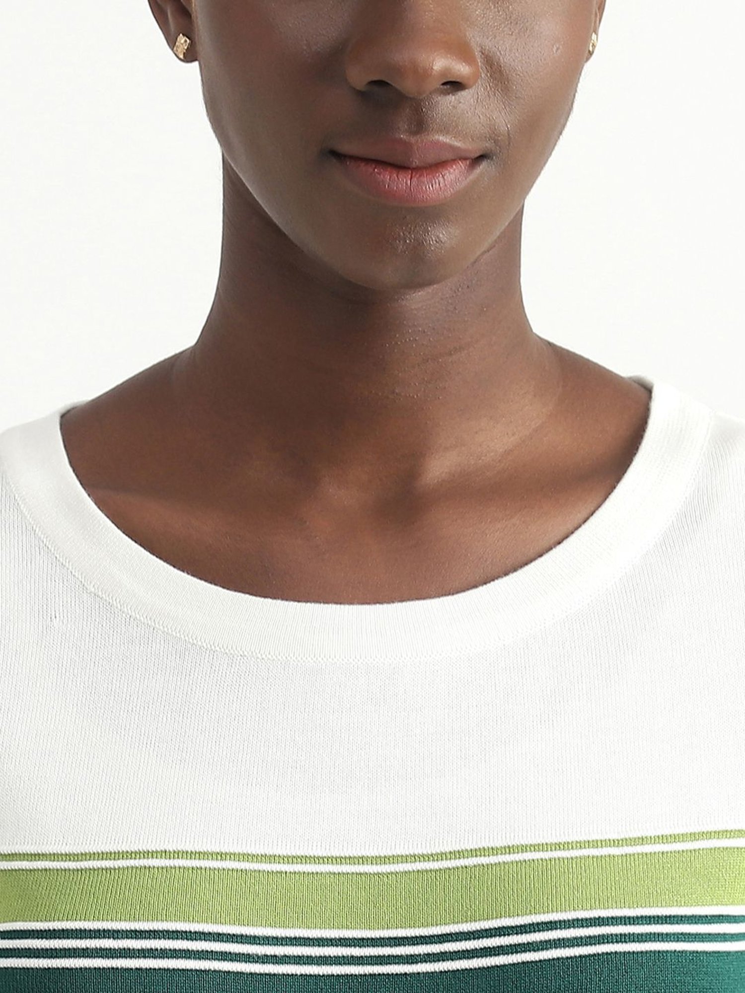 United Colors of Benetton White & Blue Cotton Striped Top
