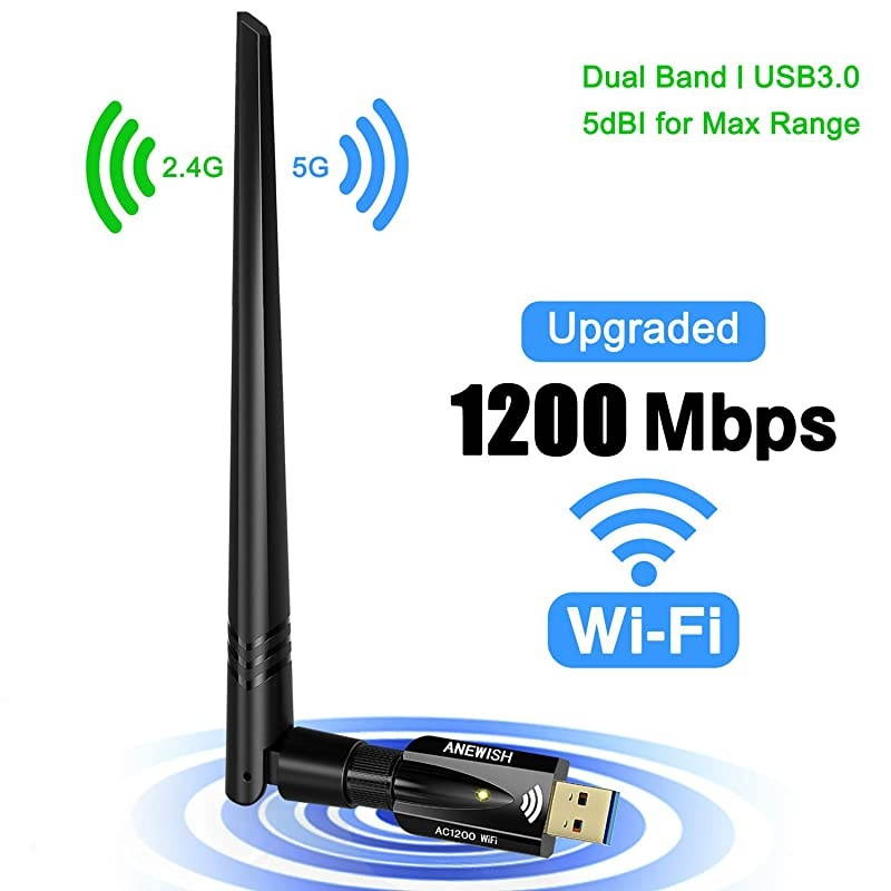 WiFi Adapter 1200Mbps for PC Desktop Laptop Dual Band 24G300Mbps+5G866Mbps Network LAN Card with High Gain External Antenna for Windows Vista788110 MAC Linux