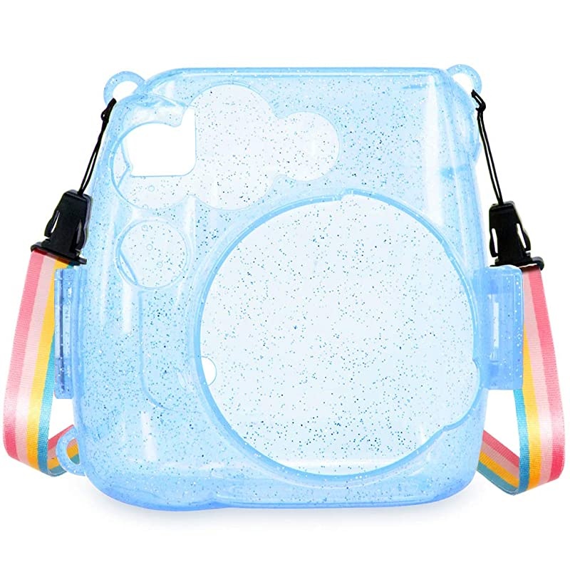 Crystal Camera Case w Adjustable Rainbow Shoulder Strap Compatible with Fujifilm Mini 8 Mini 8+ Mini 9 Camera, Blue Crystal