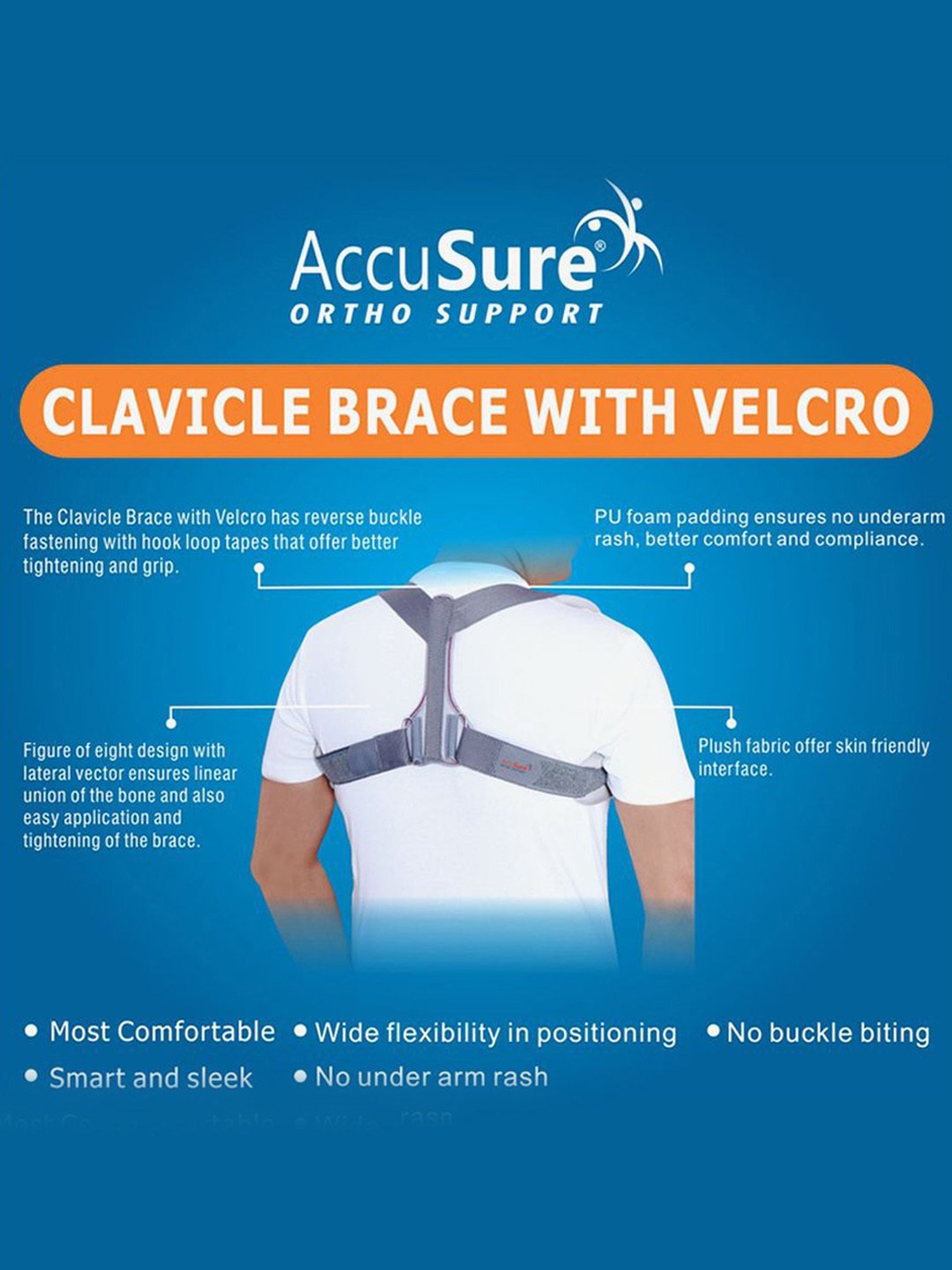 AccuSure Clavicle Brace With Velcro For Immobilize, Stabilize & Align Clavicle Fractures - Size-XL