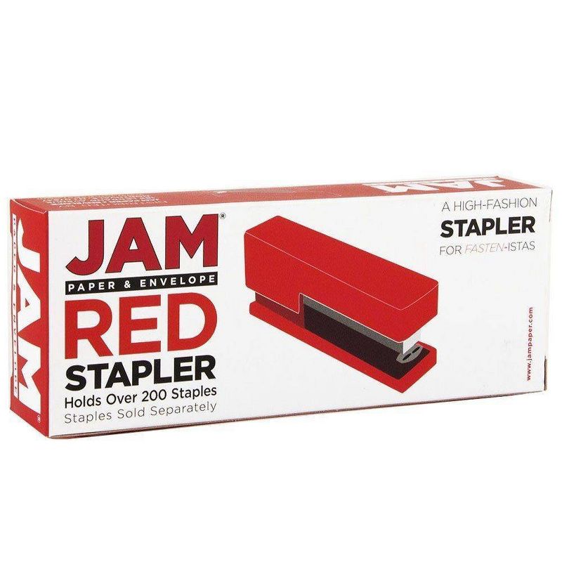 JAM Paper Stapler & Tape Dispenser Desk Set Red