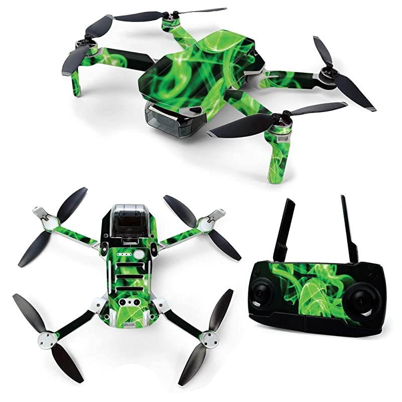 Skin for DJI Mavic Mini Portable Drone Quadcopter Green Flames | Protective Durable and Unique Vinyl Decal wrap Cover | Easy to Apply Remove and Change Styles | Made in The USA