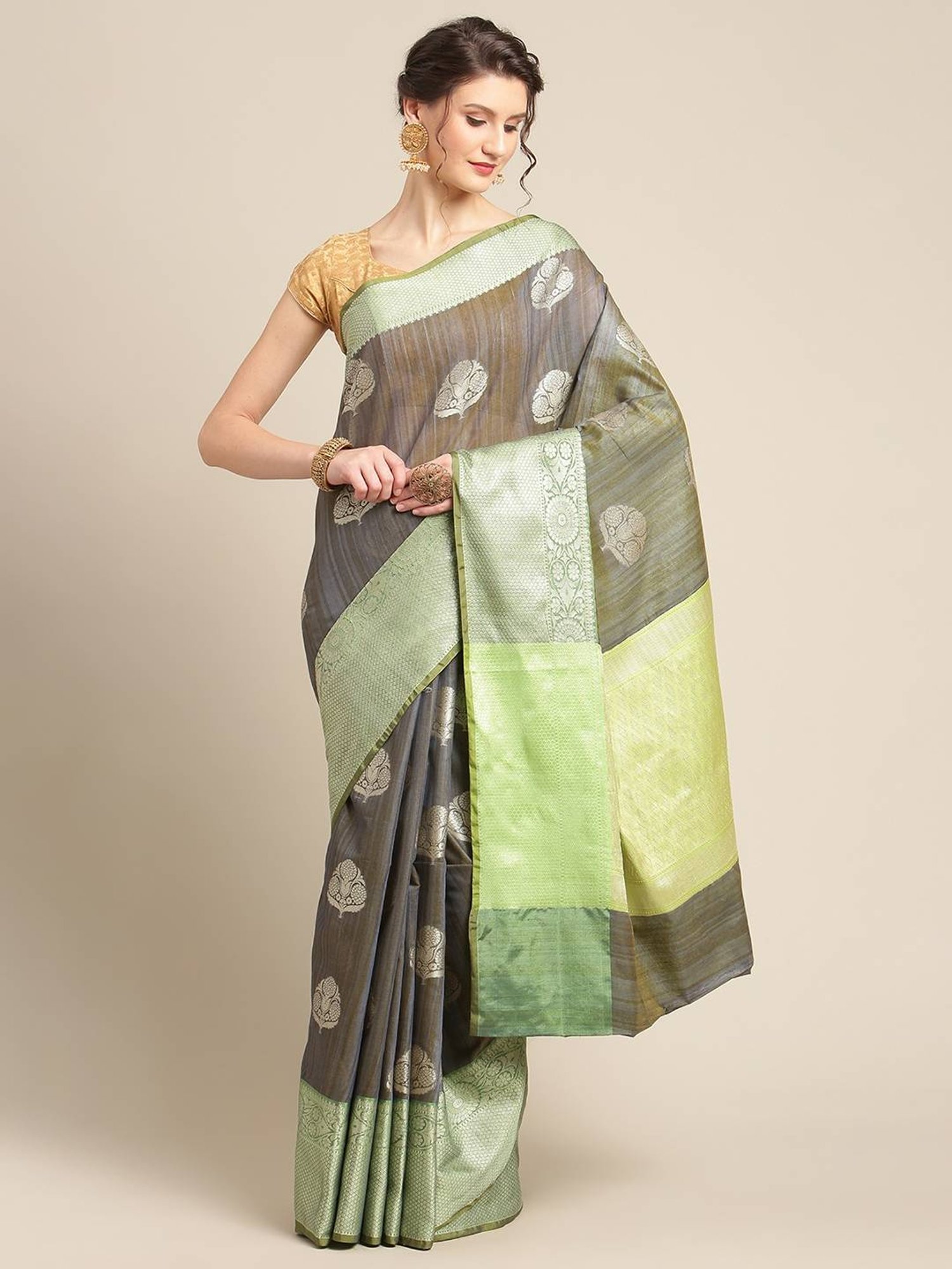 Banarasi Silk Works Grey Woven Saree with Blouse