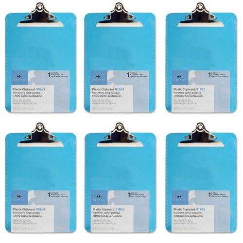 Sparco Transparent Plastic Clipboard, 9 x 12-1/2 Inches, Blue (SPR01863) 6 Pack