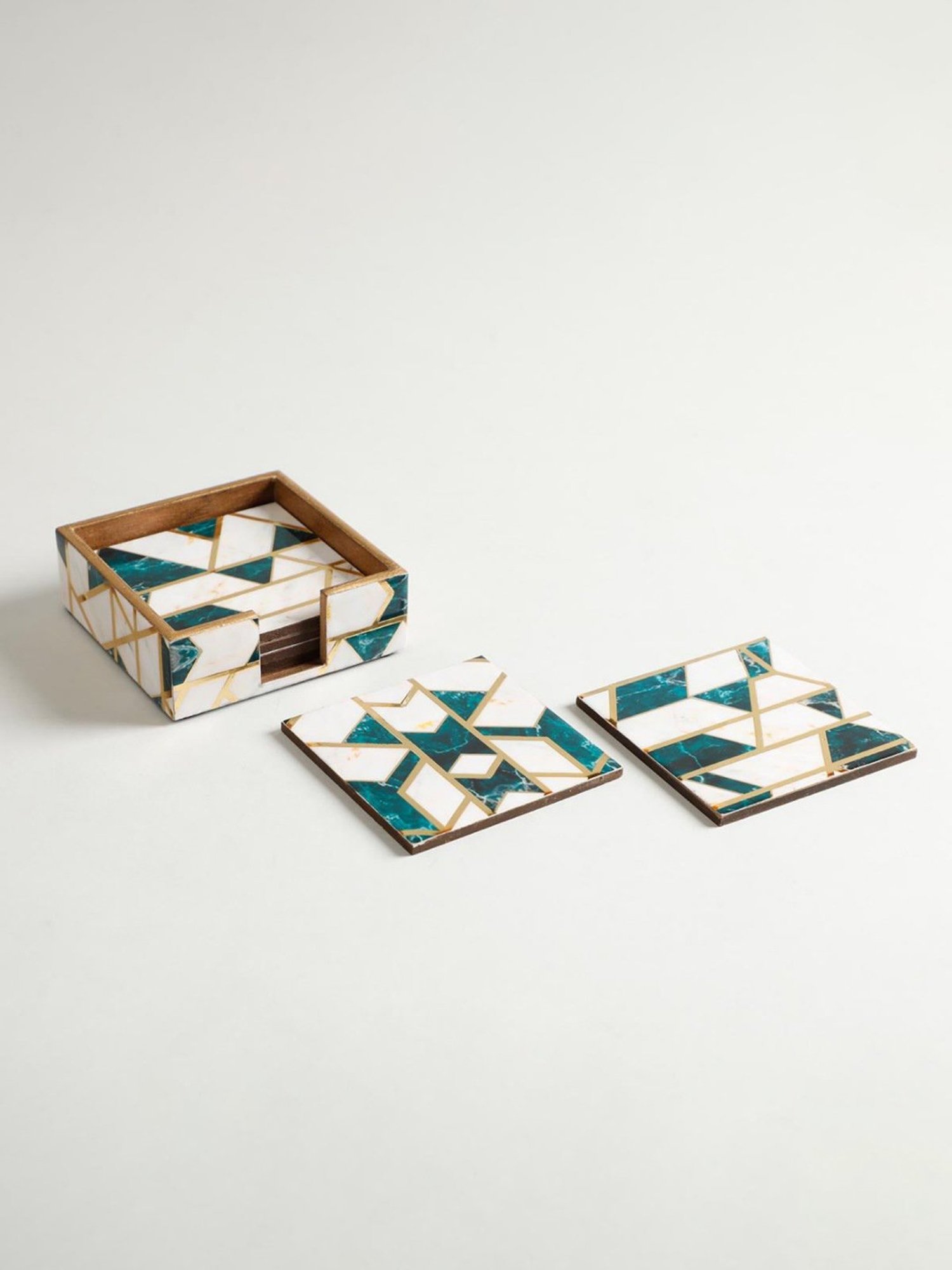 Karo Tapi Printed Multicolor Wood Coasters - Set of 6